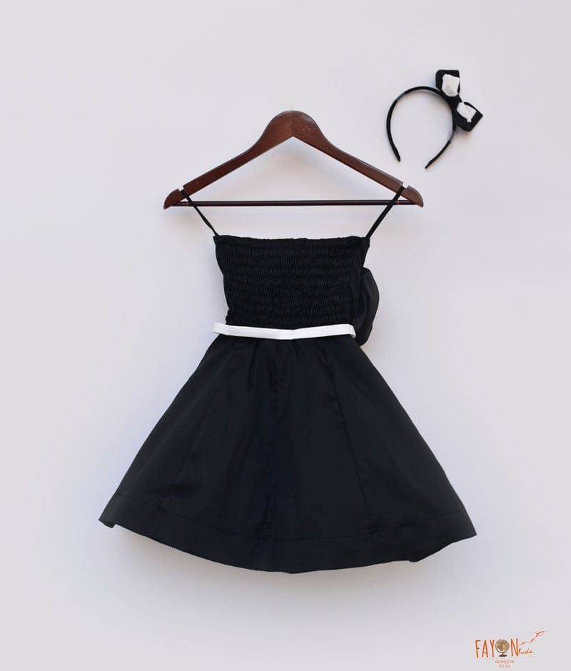 Fayon Kids Black Silk Dress with Black Drape for Girls