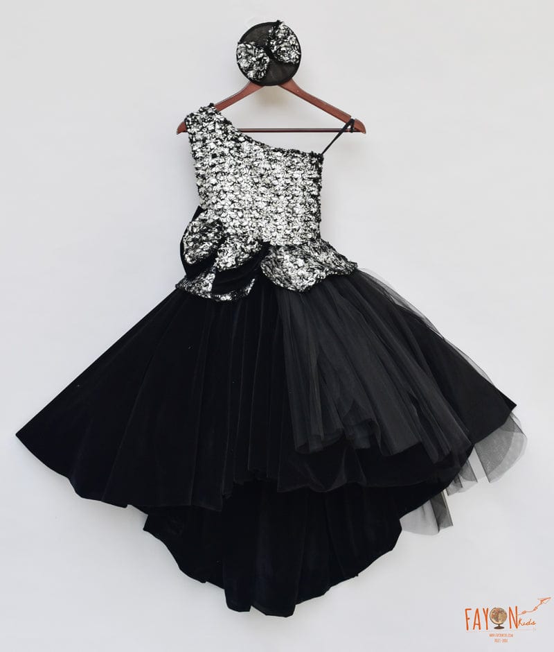 Fayon Kids Black Velvet Net Gown for Girls