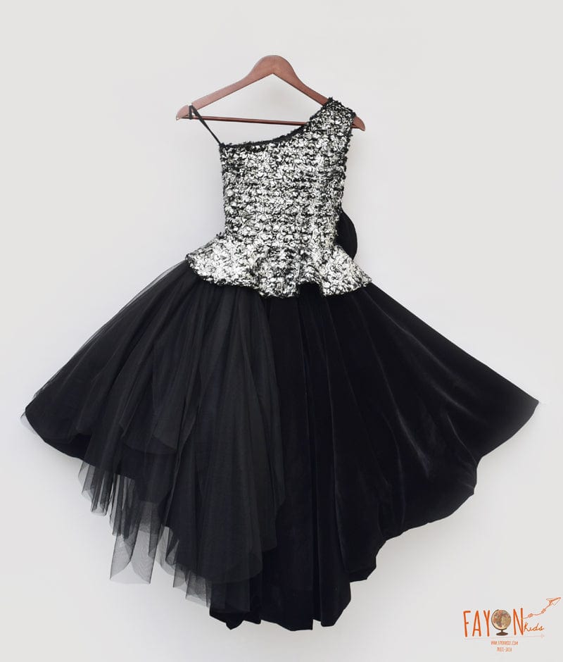 Fayon Kids Black Velvet Net Gown for Girls