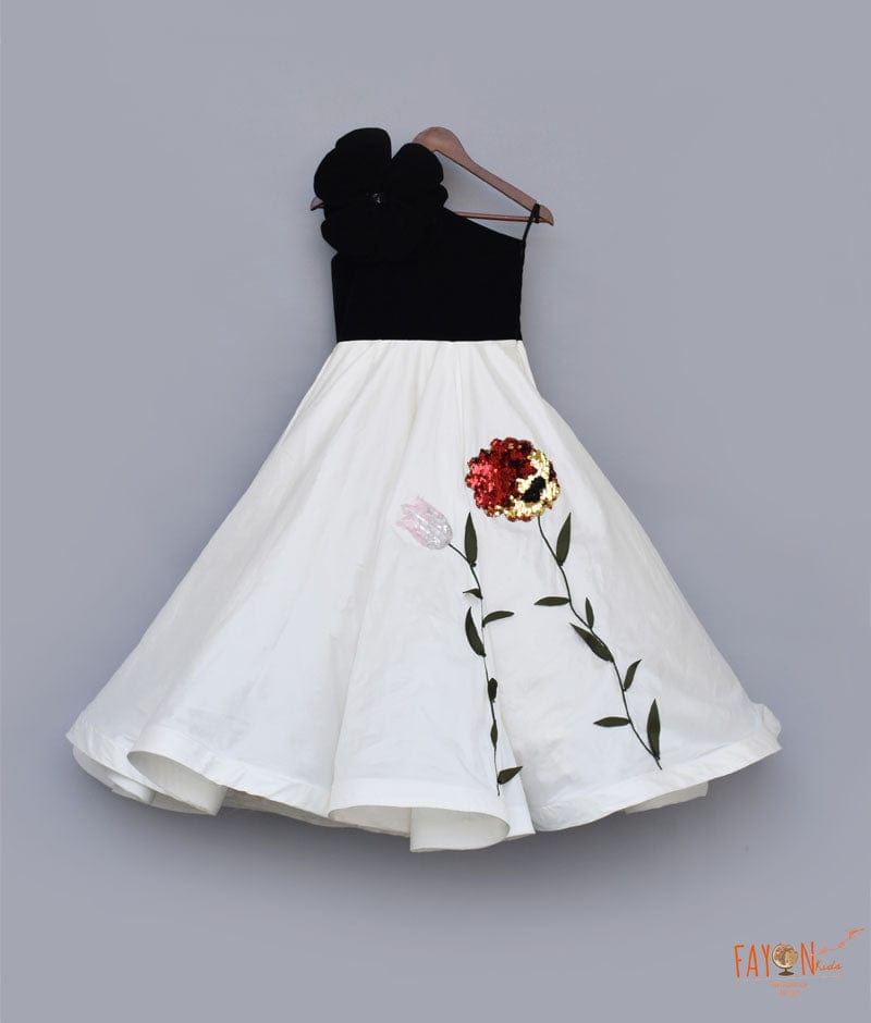 Black Velvet Off white Embroidery Gown for Girls