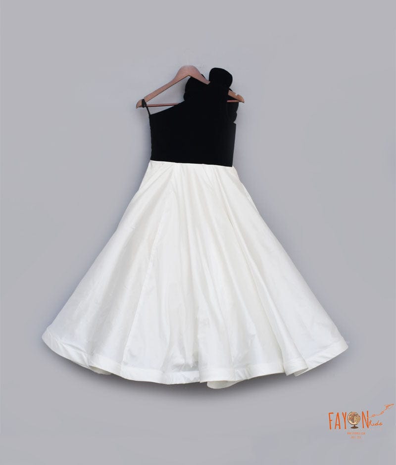 Black Velvet Off white Embroidery Gown for Girls