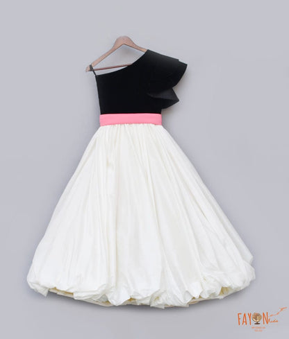 Fayon Kids Black Velvet Off white Silk Gown for Girls