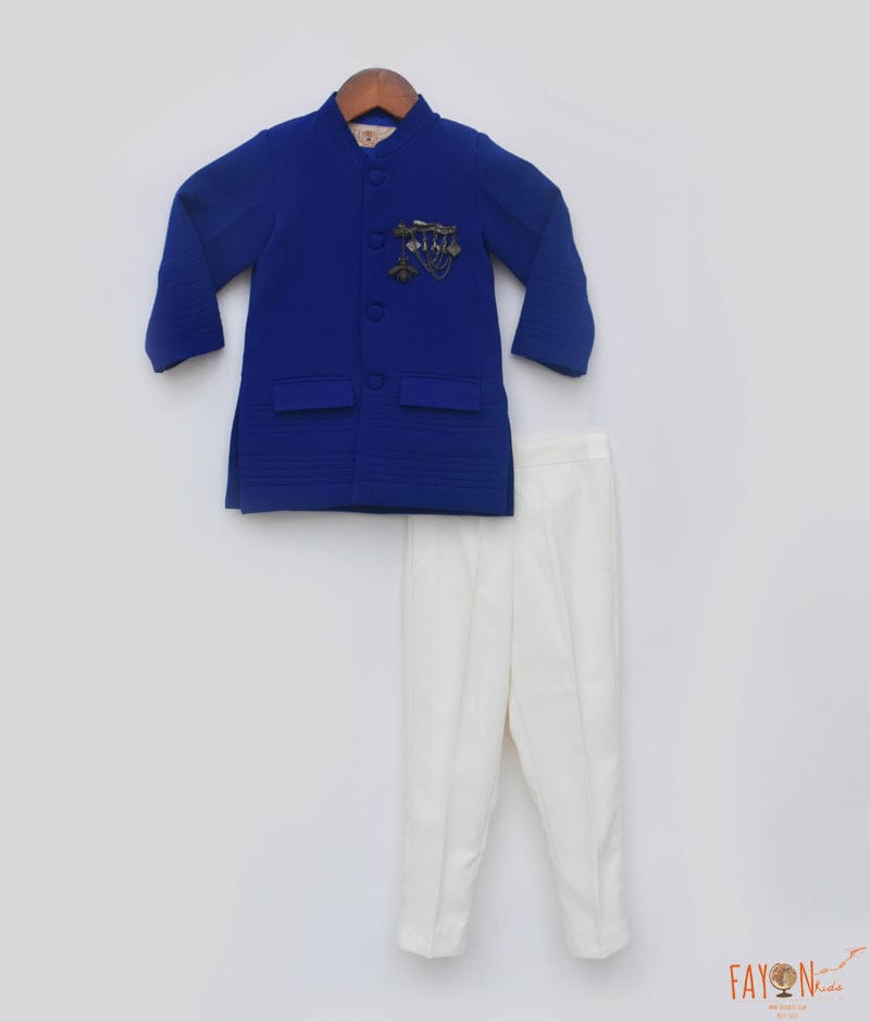 Blue Bandgala and Off white Pant for Boys