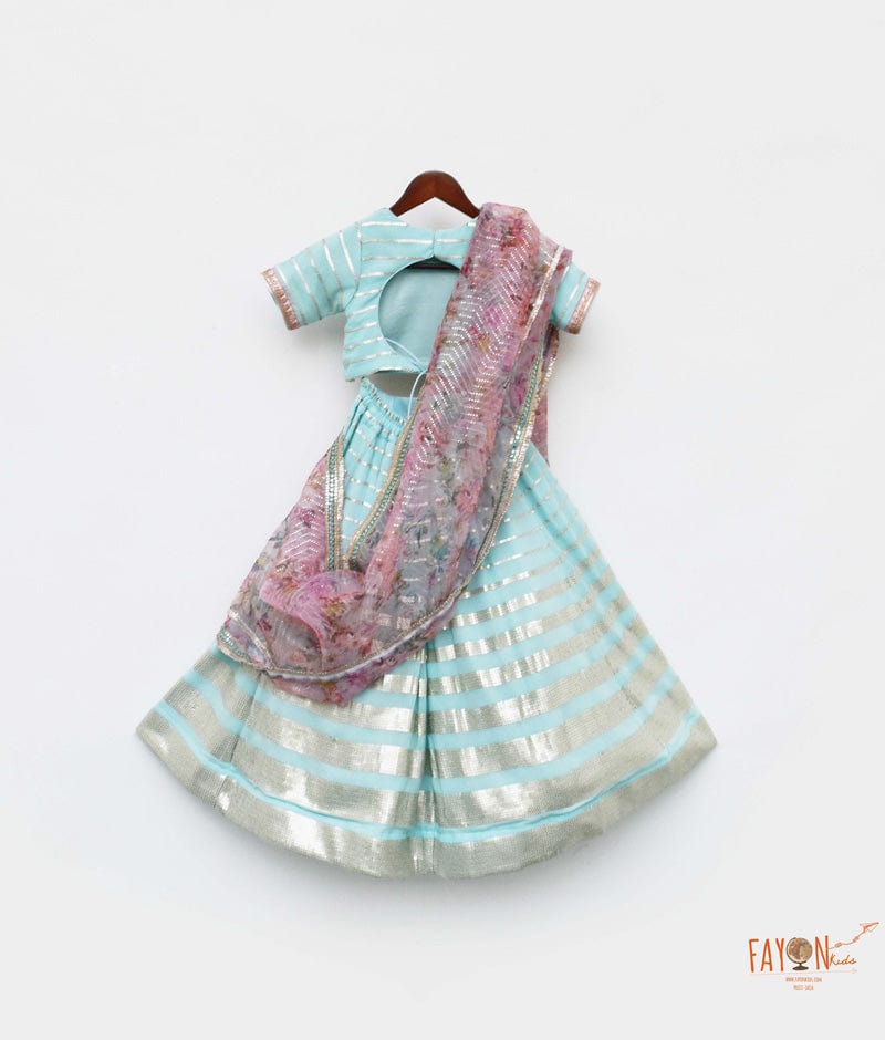 Blue Georgette Embroidery Lehenga with Choli Printed Organza Dupatta for Girls