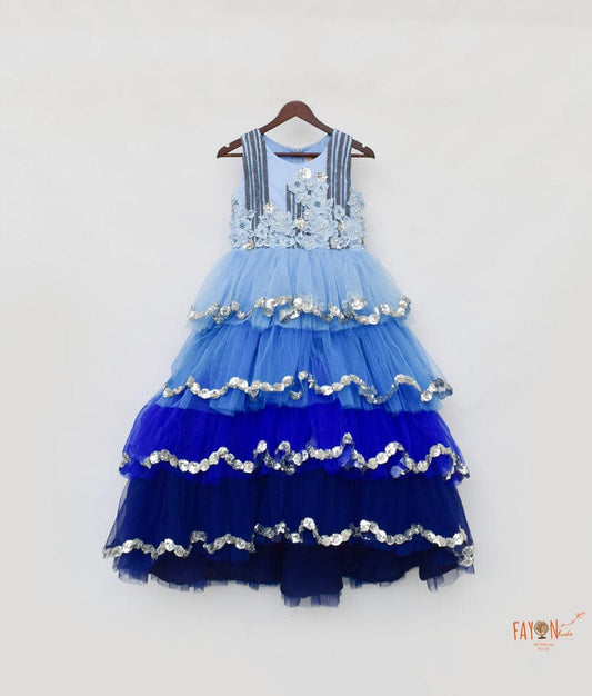 Blue Net Layers Gown for Girls