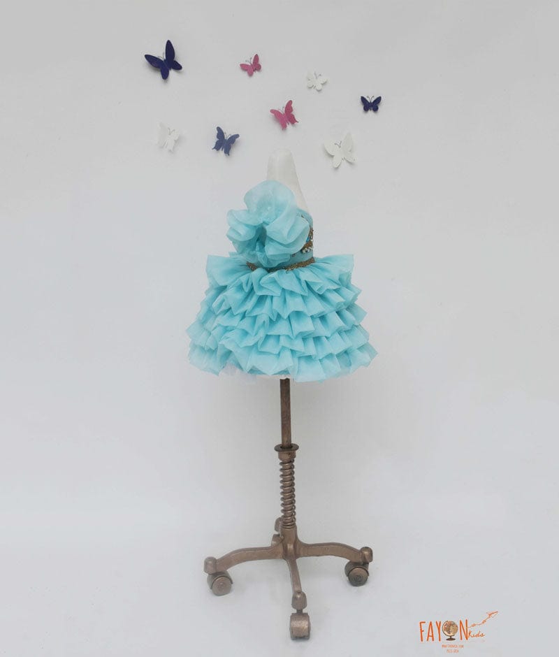 Blue Organza Frock for Girls
