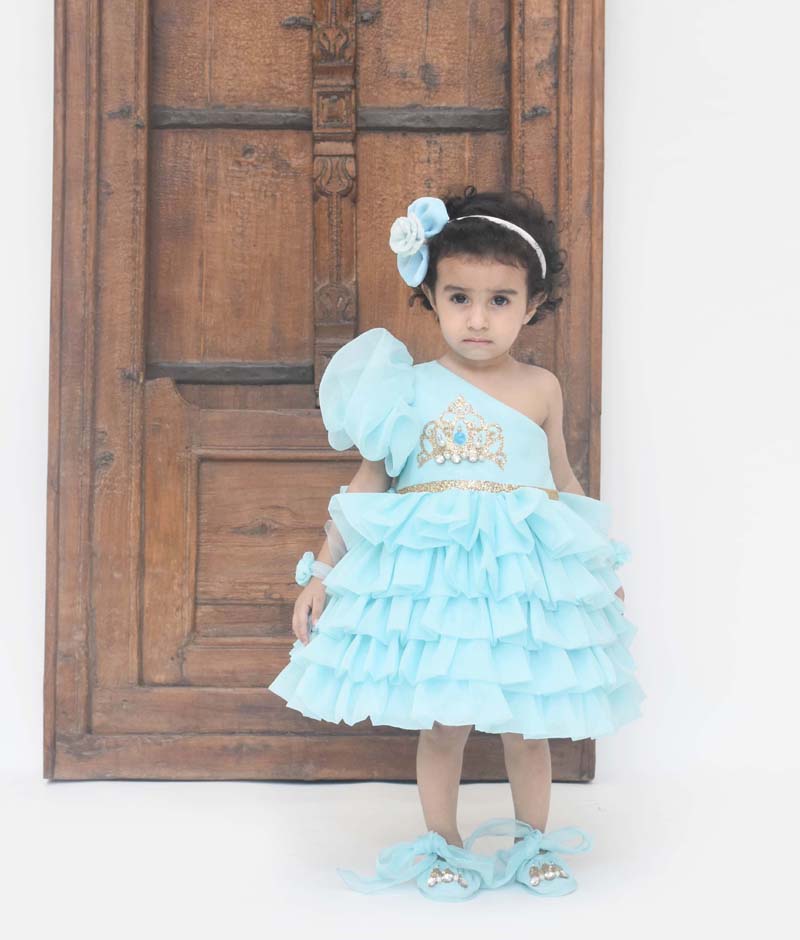 Blue Organza Frock for Girls