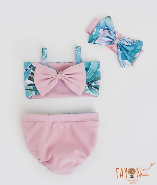 Blue Printed Top Baby Pink Swim wear for Girls