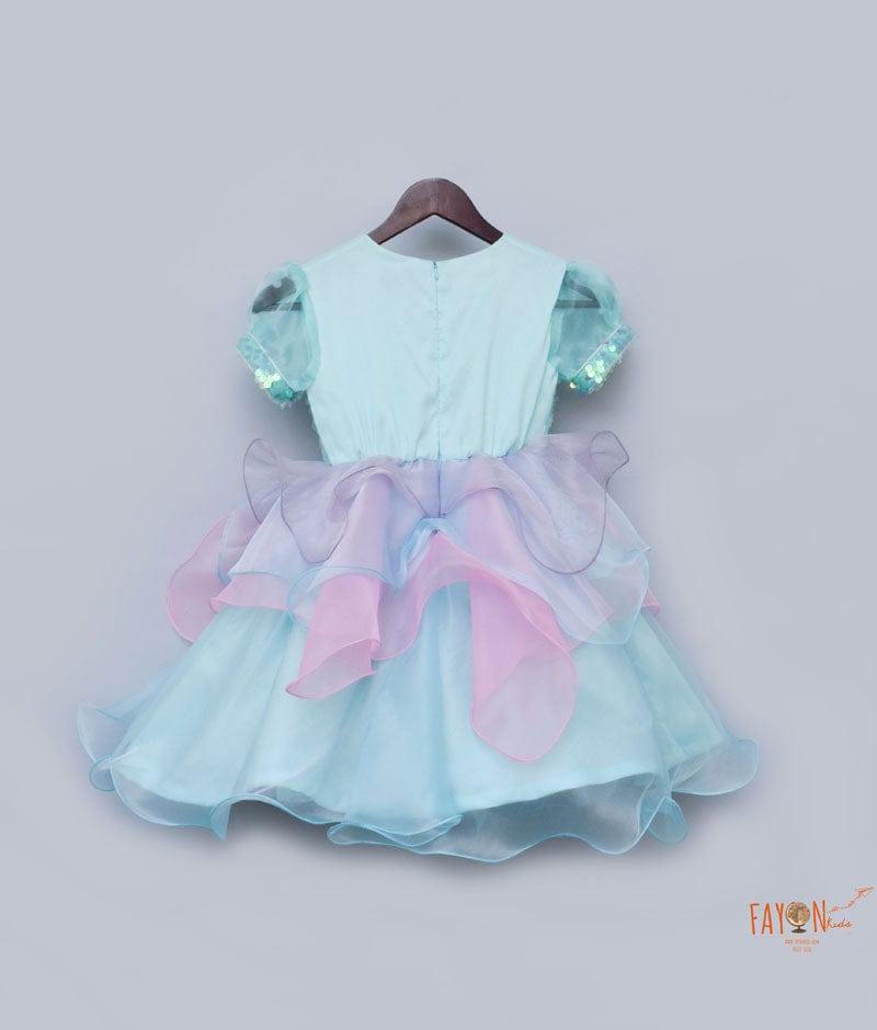 Blue Sequins Organza Frock for Girls