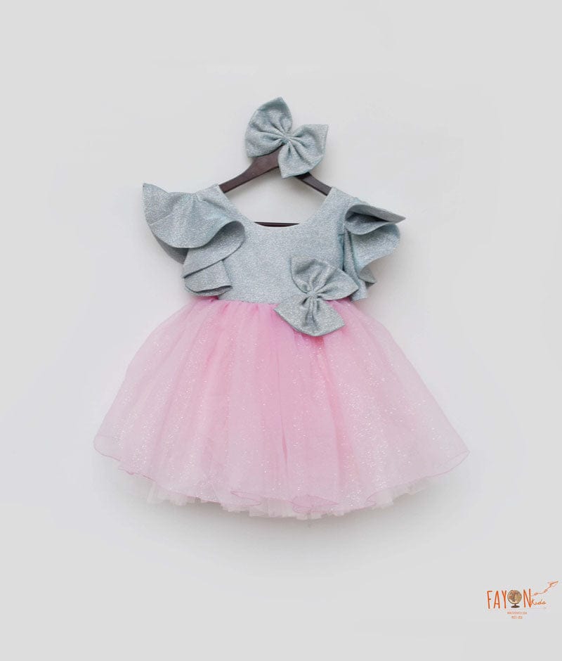 Blue Shimmer Pink Glitter Net Frock for Girls