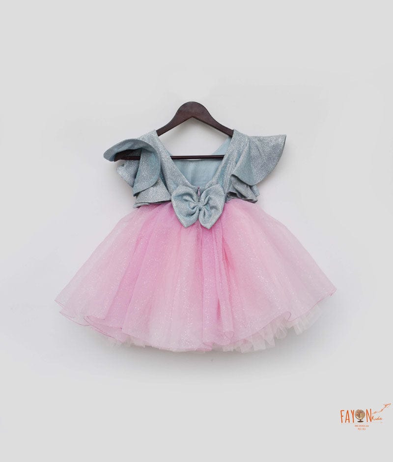 Blue Shimmer Pink Glitter Net Frock for Girls