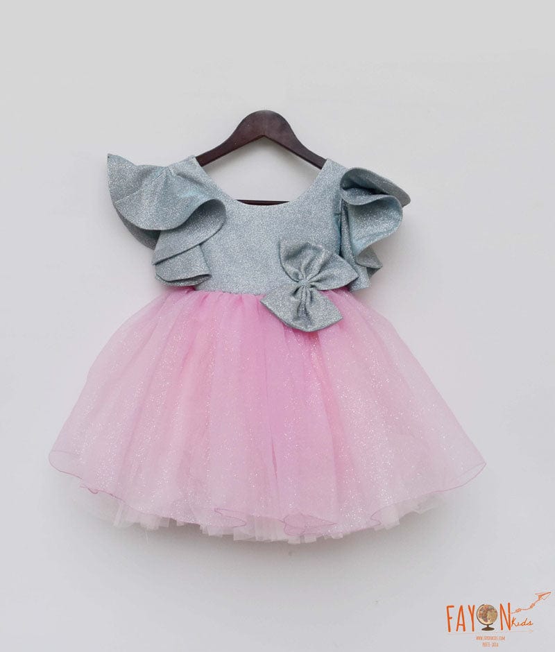Blue Shimmer Pink Glitter Net Frock for Girls