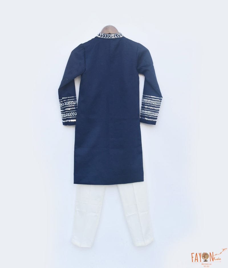 Fayon Kids Blue Silk Ajkan and Off white Pant for Boys