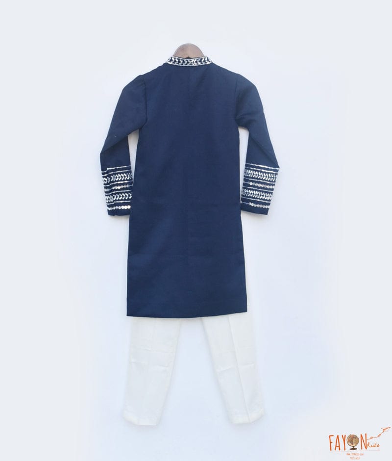 Blue Silk Achkan and Off white Pant for Boys