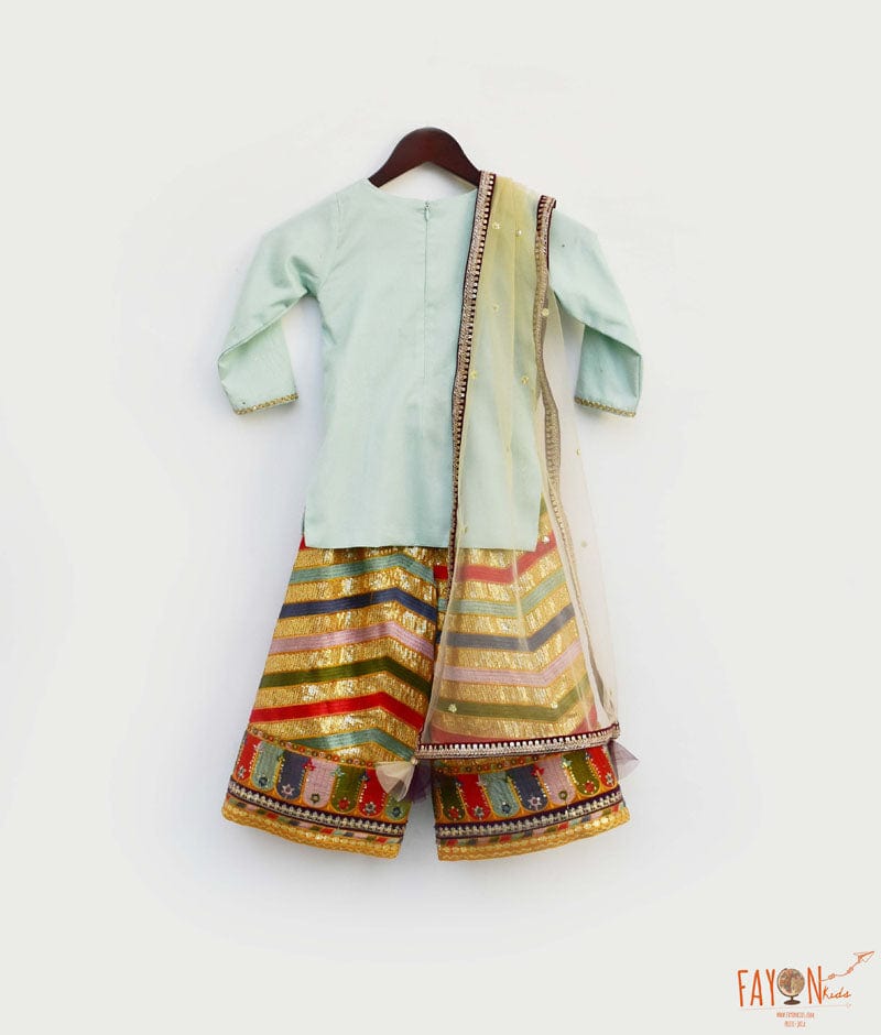 Blue Silk Embroidery Sharara with Kurti Boti Net Dupatta for Girls