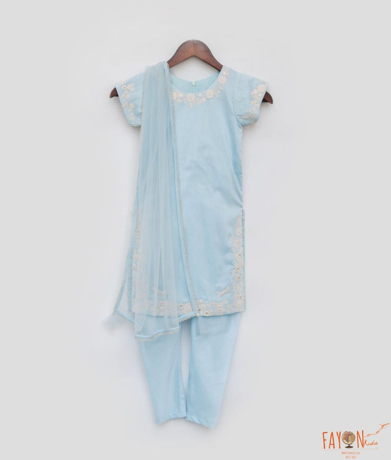 Blue Silk Kurti Chudidar and Dupatta for Girls