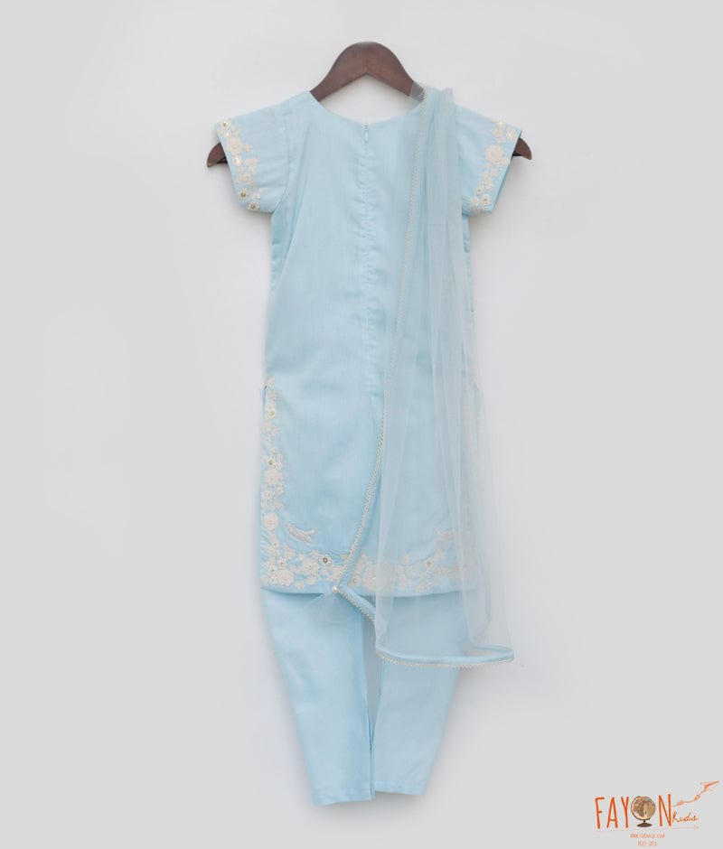 Blue Silk Kurti Chudidar and Dupatta for Girls