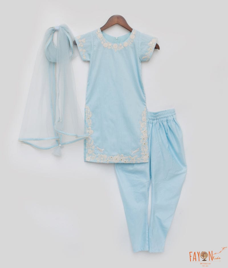 Blue Silk Kurti Chudidar and Dupatta for Girls