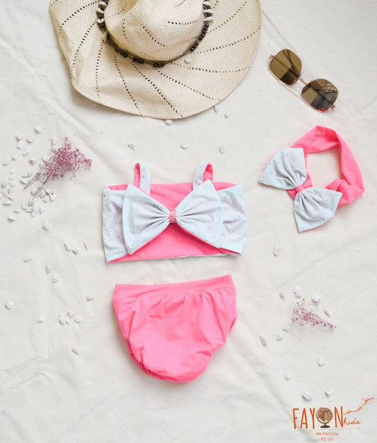 Blue Silver Polka Print and Pink Swim Wear for Girls