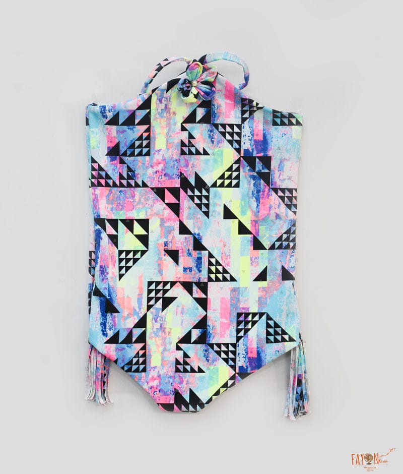 Blue Splashes Print Swim Wear with White Cape for Girls