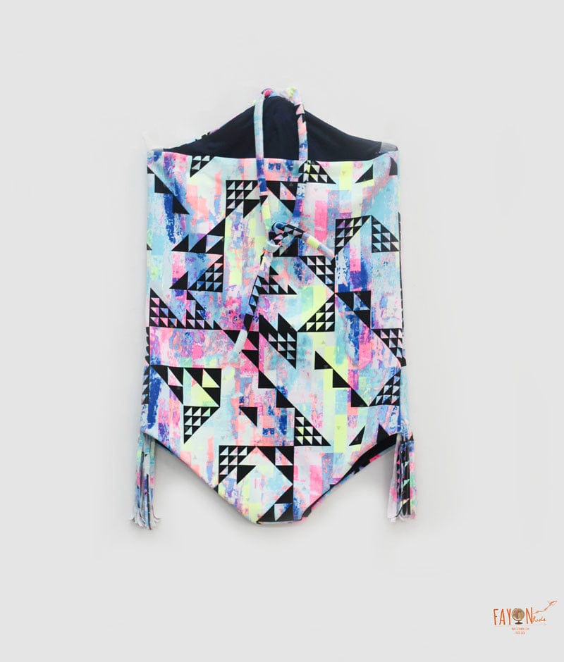 Blue Splashes Print Swim Wear with White Cape for Girls