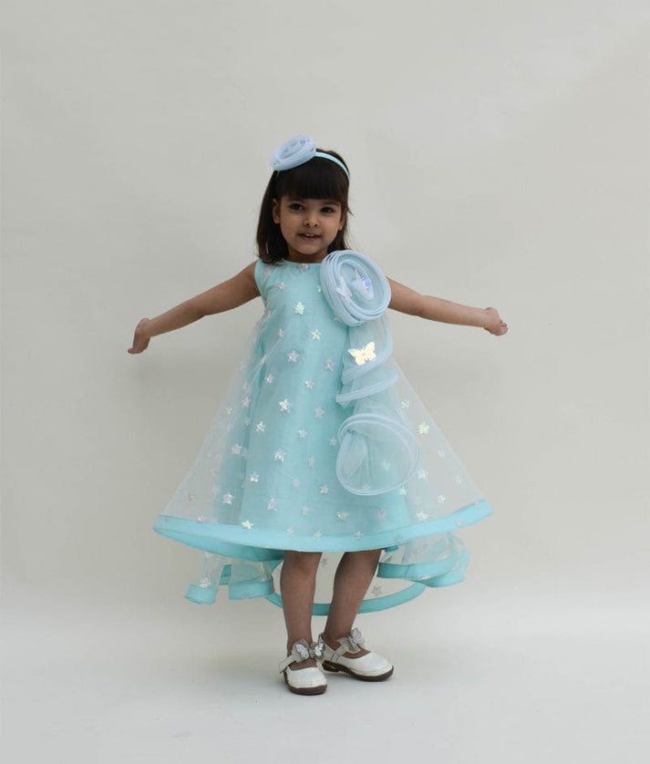 Blue Star Net High Low Dress for Girls