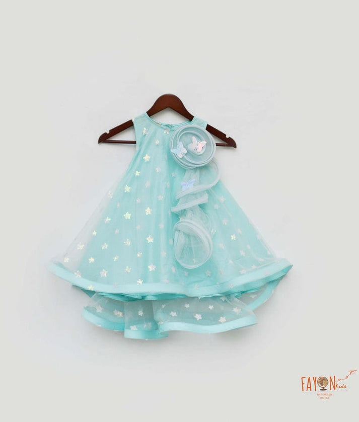 Blue Star Net High Low Dress for Girls