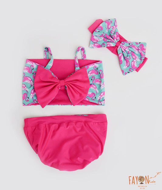 Blue Top Hot Pink Flamingo Printed Swim wear for Girls