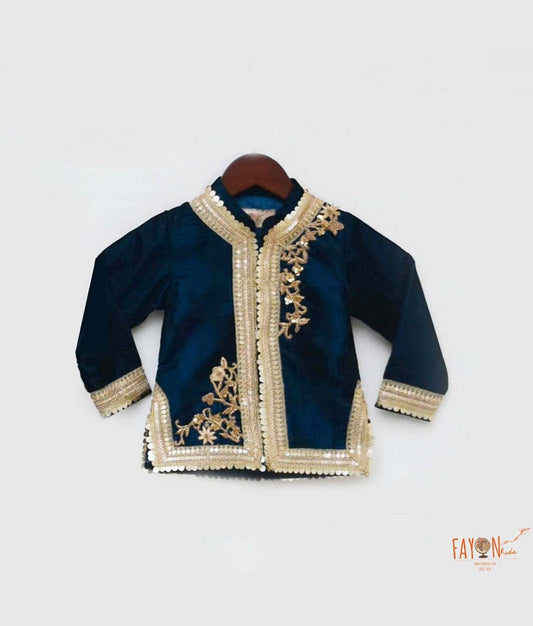 Blue Velvet Embroidery Jacket for Girls
