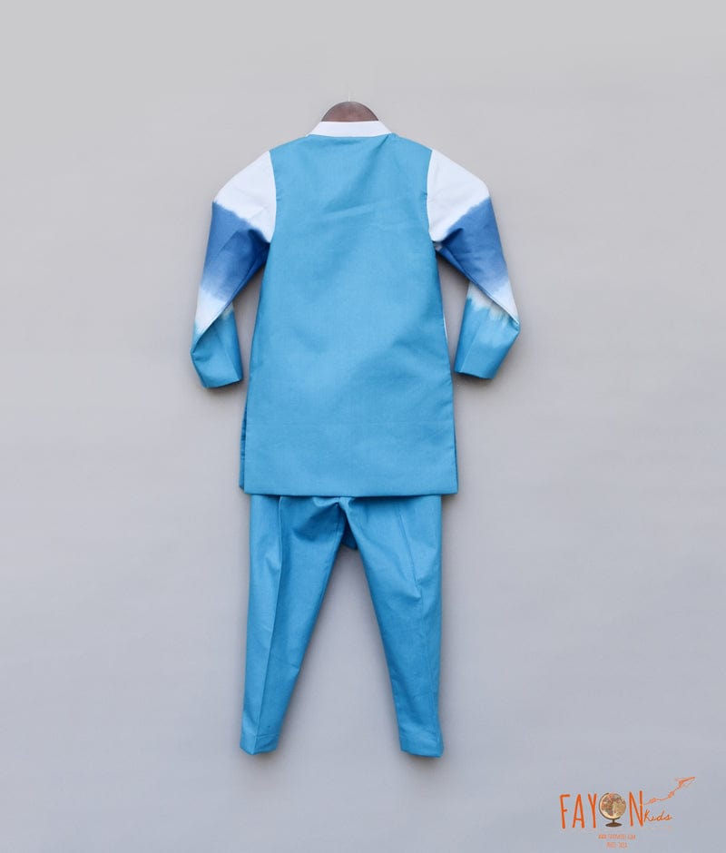 Blue White Shaded Achkan with Pant for Boys