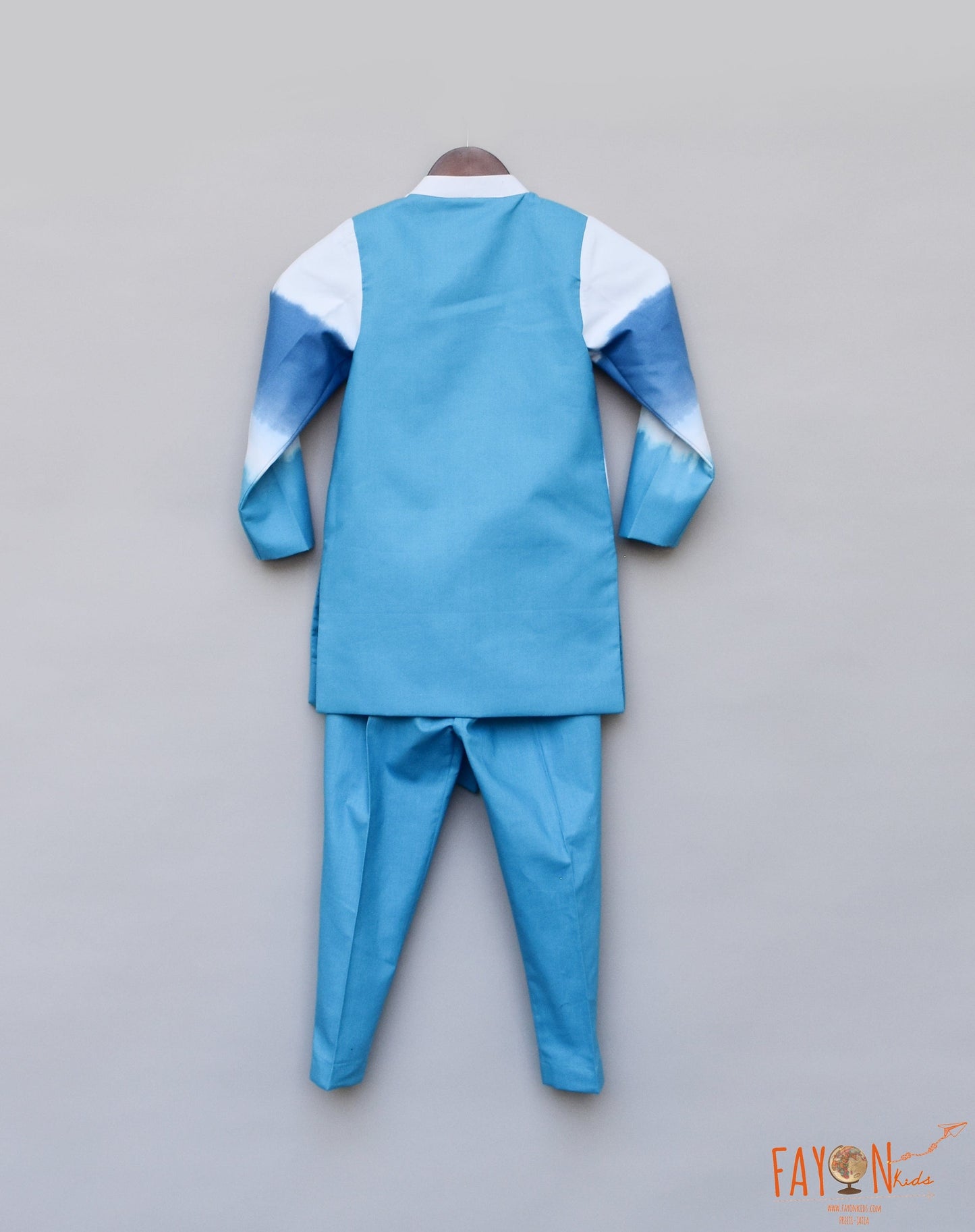 Blue & White Tie & Dye Achkan Blue Pants Set for Boys