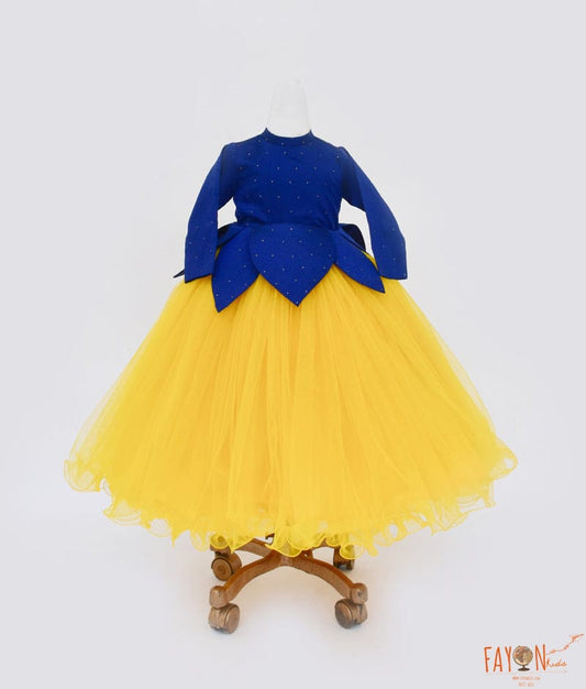 Blue Yellow Net Gown for Girls