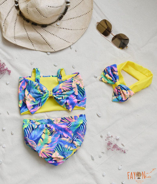 Blue Yellow Printed Swim wear for Girls