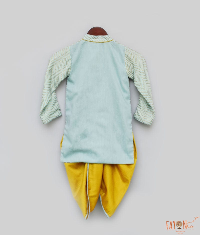 Blue Zig Zag Gota Kurta with Yellow Dhoti for Boys