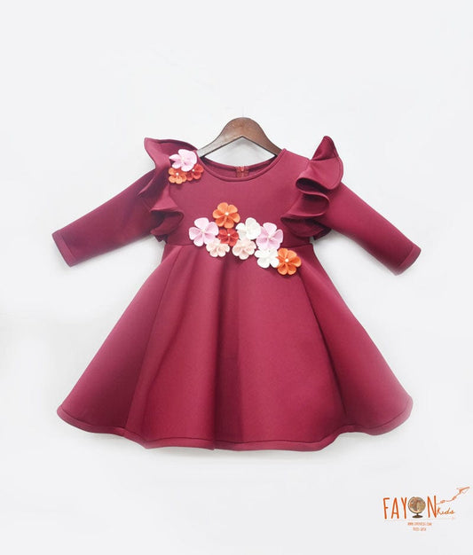Burgundy Neoprene Dress for Girls