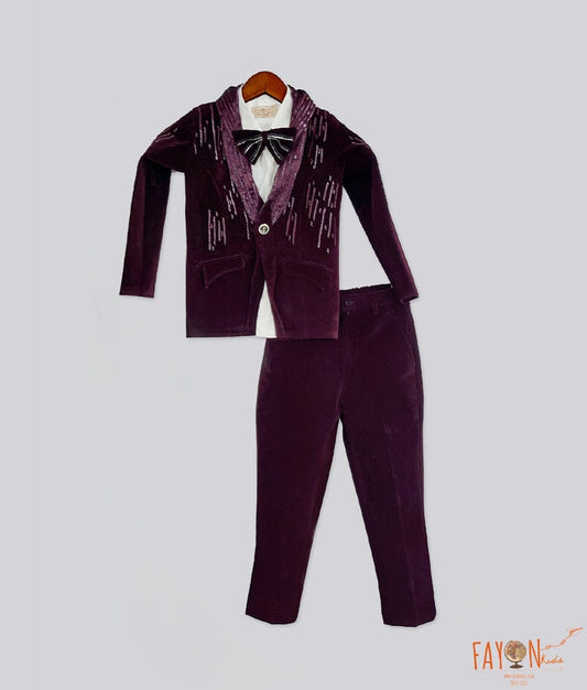 Burgundy Velvet Coat Shirt Pant for Boys