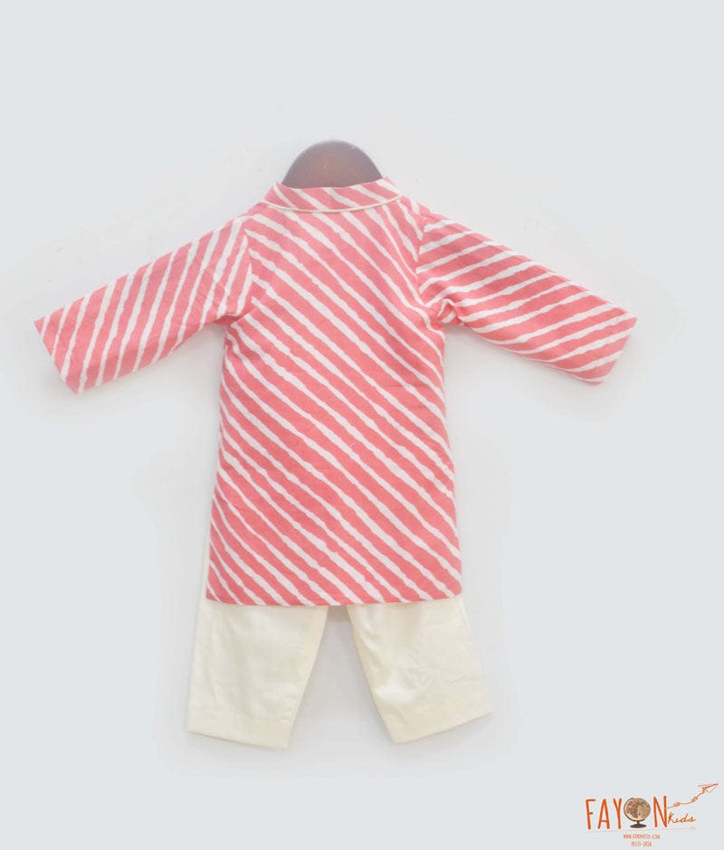 Fayon Kids Coral Lehriya Kurta with Pant for Boys