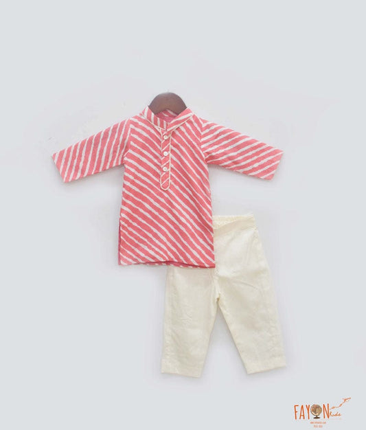 Fayon Kids Coral Lehriya Kurta with Pant for Boys
