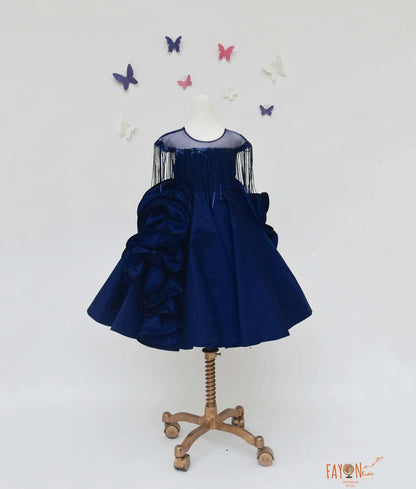 Fayon Kids Dark Blue Silk Gown for Girls