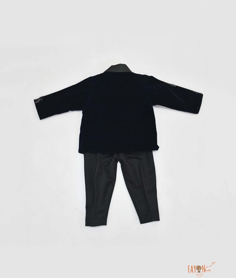 Dark Blue Velvet Coat set with Hand Embroidery Motifs for Boys