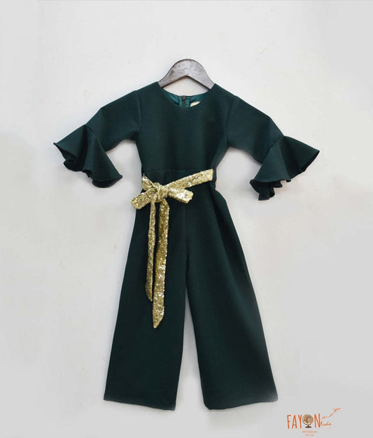 Emerald Green Bubble Georgette Jumpsuit for Girls