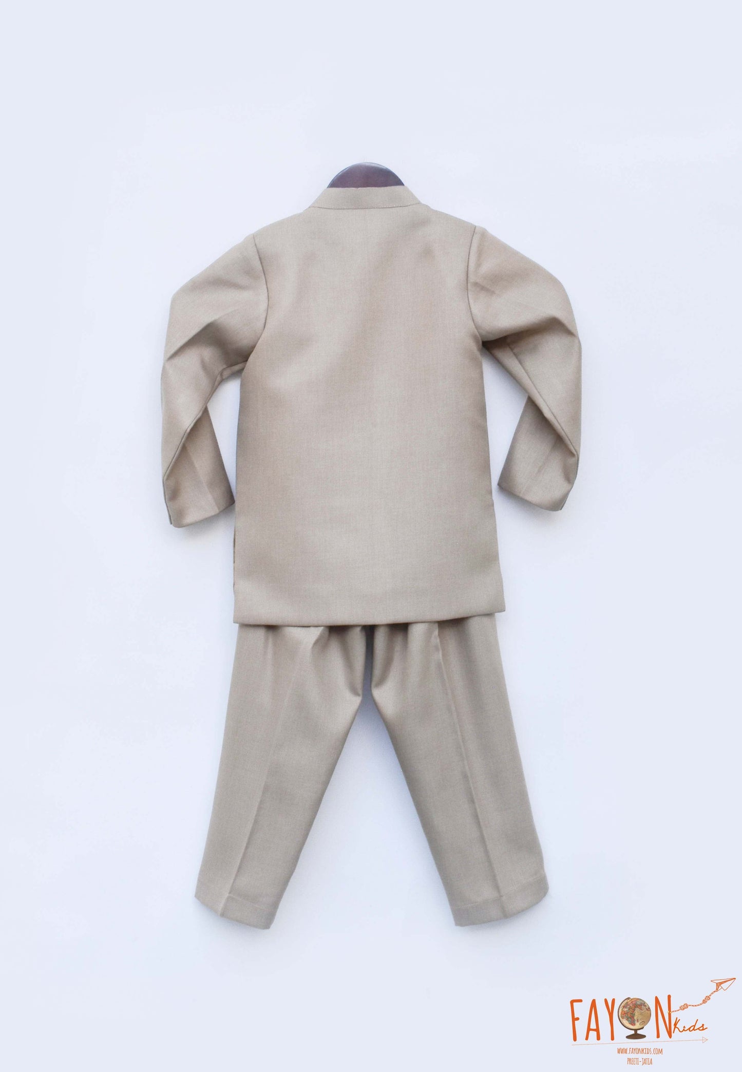 Gold Bandhgala Jacket with Brooches Gold Pant set for boys