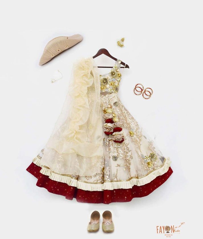 Golden Embroidery Choli with Lehenga for Girls