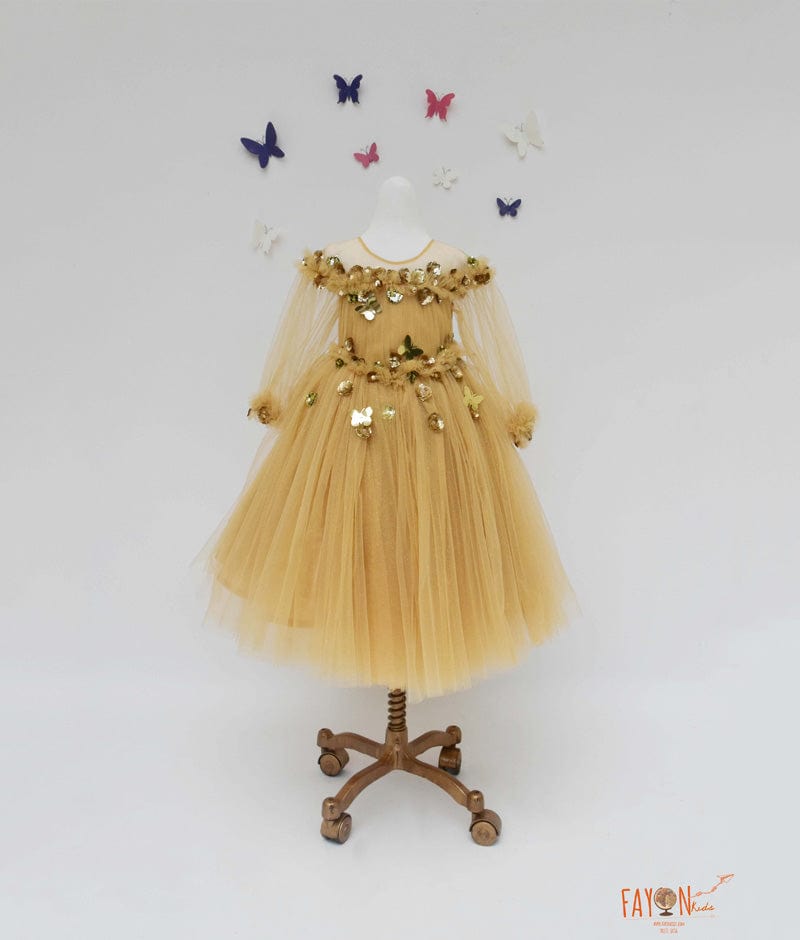 Golden Glitter Net Gown for Girls