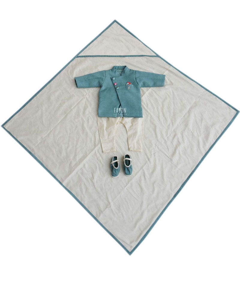 Green Ajkan Off white Chudidar Jamna Set for Boys
