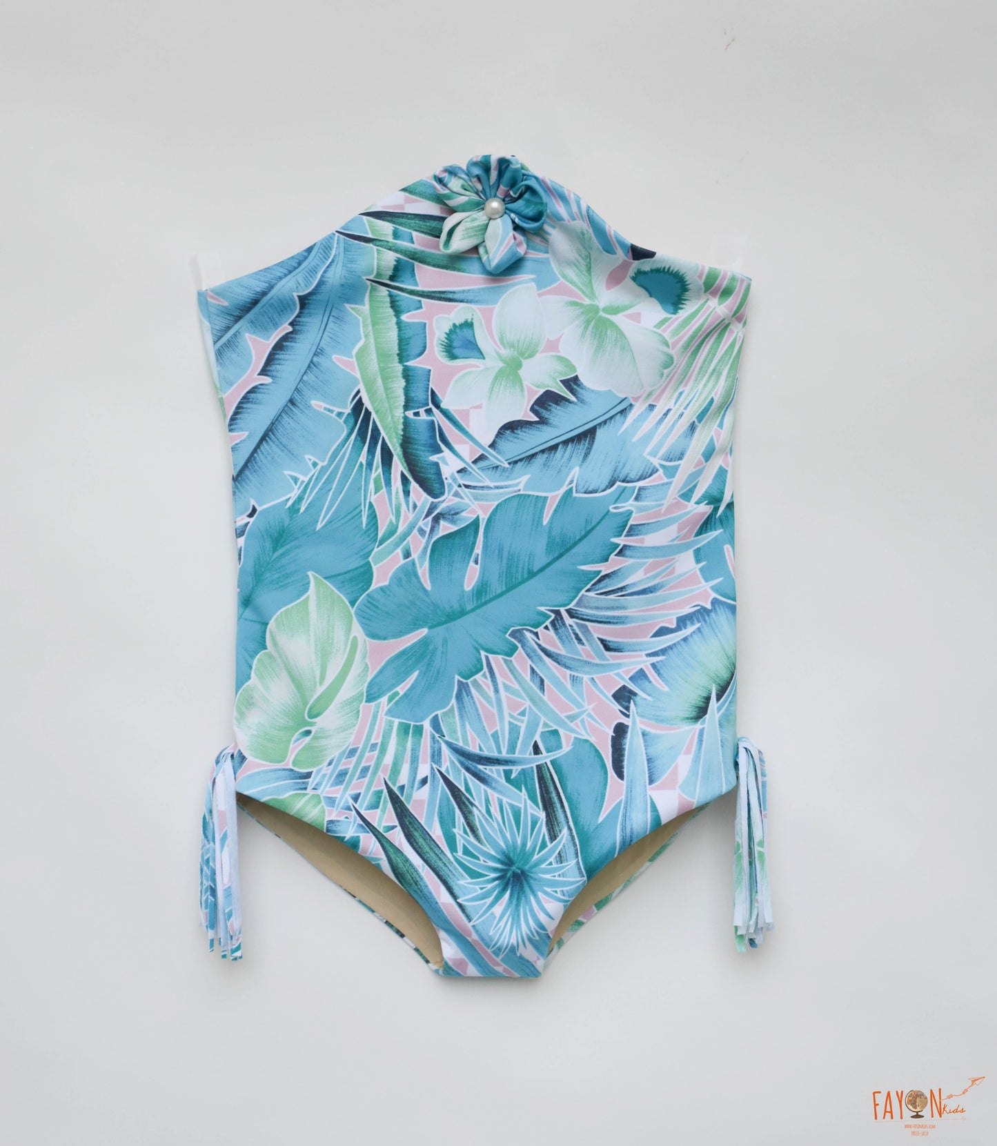 Green Blue Printed Swim Wear with Cape for Girls