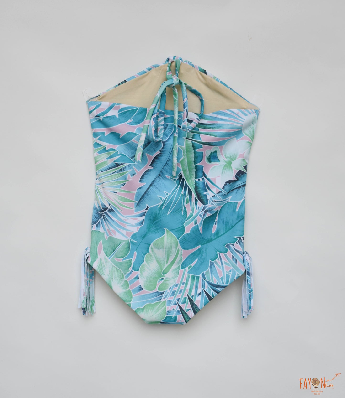 Green Blue Printed Swim Wear with Cape for Girls