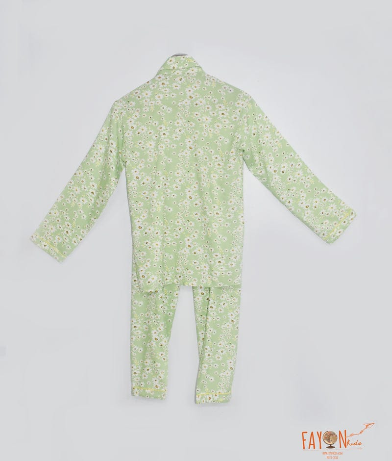 Green Floral Printed Shirt with Pajama for Girls