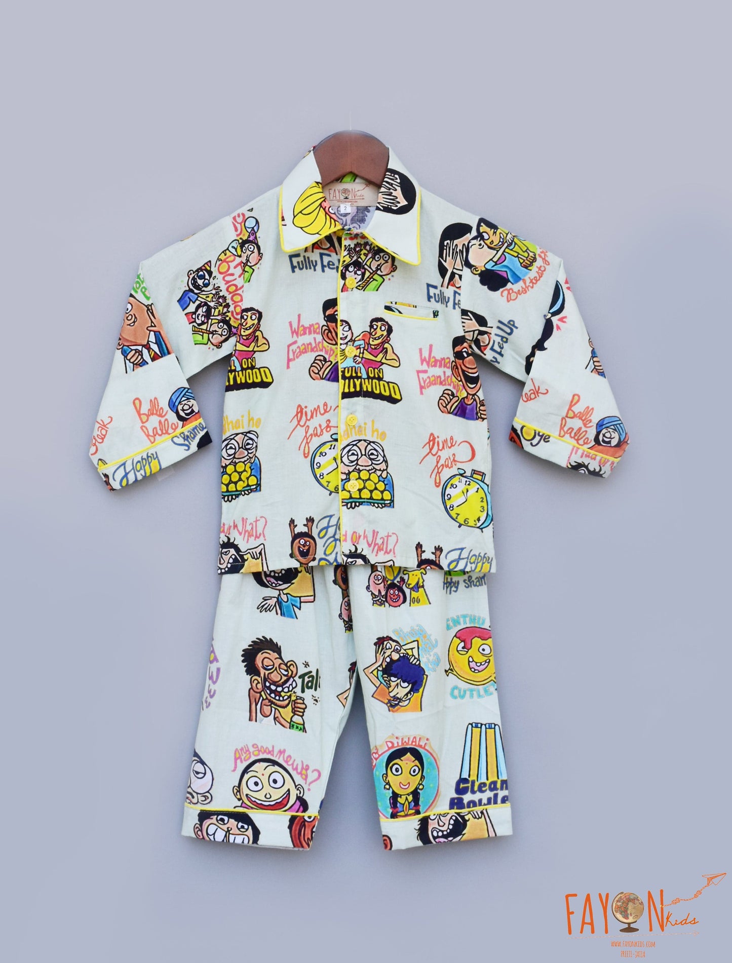 Green Funky Print Shirt with Pajama for Girls