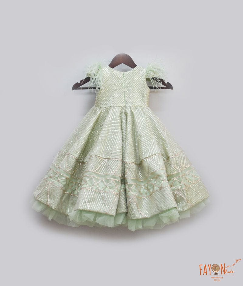 Green Gota Embroidery Gown for Girls